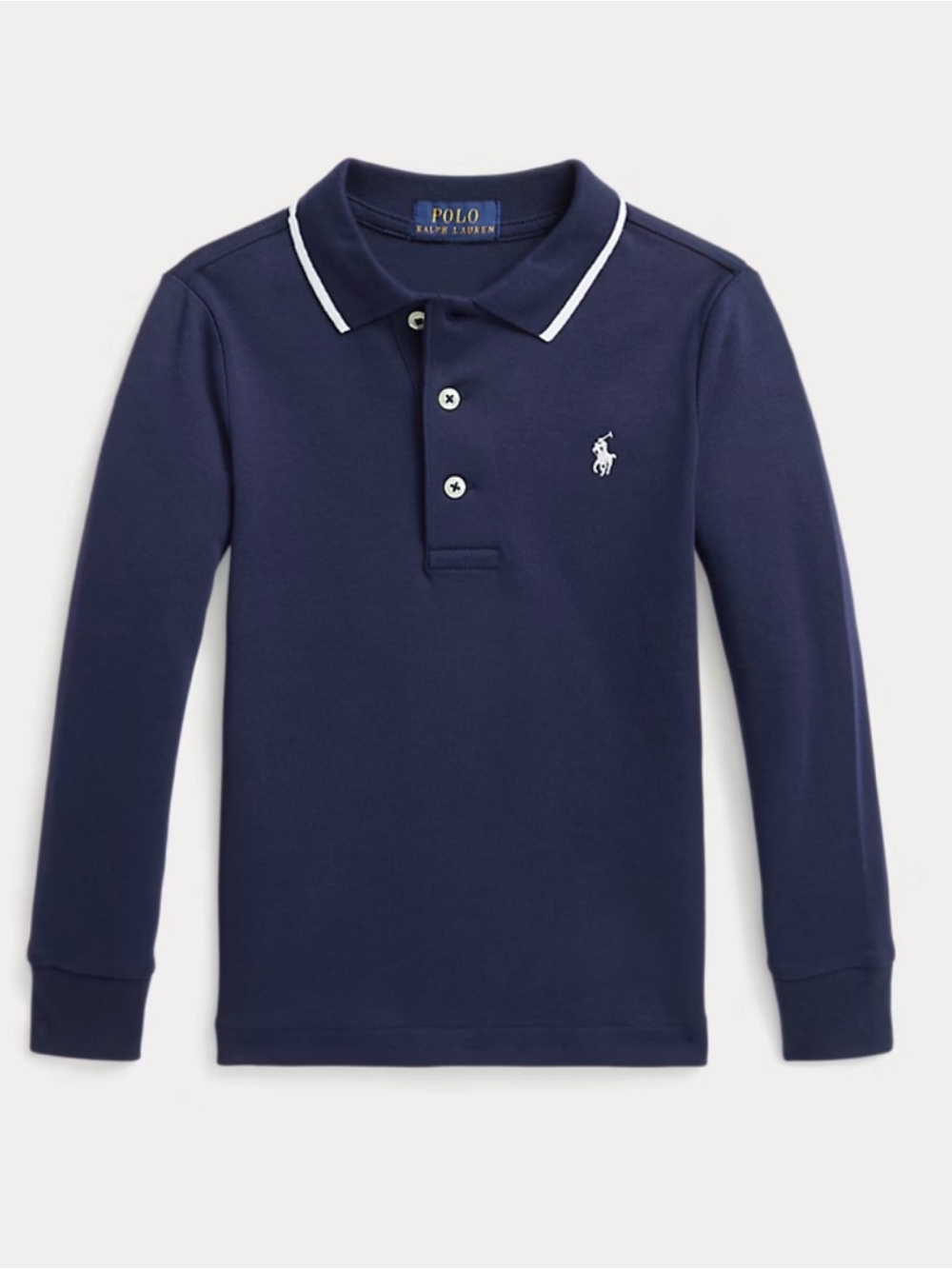 Polo by Ralph Lauren Boys Size 7 Navy Long-Sleeve Polo with White Trim